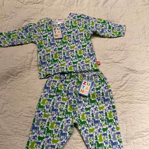 Zutano Other - NWT 2 PC Zutano Green & Blue Farm Animal Print Cotton Outfit